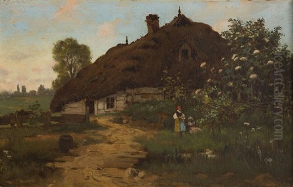 Girls By The Hut Oil Painting by Severin Bieszczad