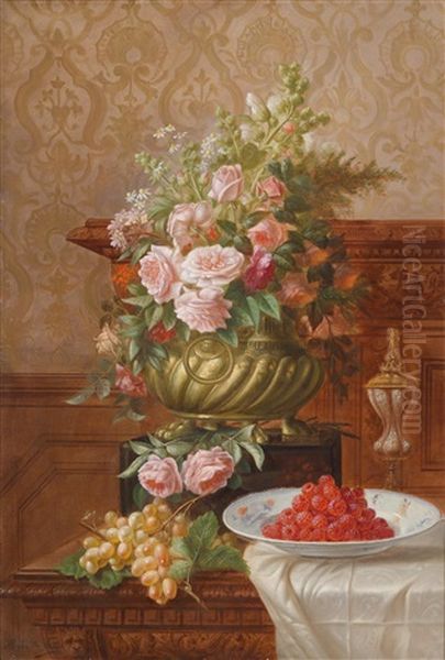 Stillleben Mit Blumen Und Fruchten by Marie De Bievre