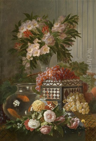 Stillleben Mit Fruchten Und Blumen Oil Painting by Marie De Bievre