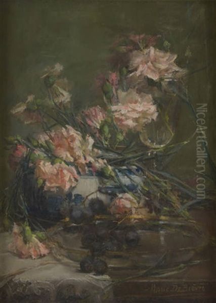 Vase Fleuri De Roses Oil Painting by Marie De Bievre