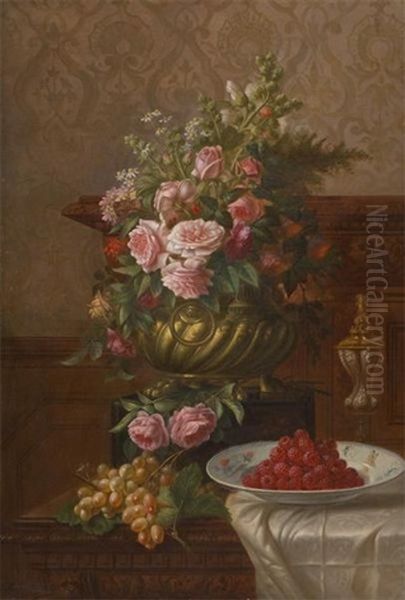 Composition Aux Roses Et Aux Fruits by Marie De Bievre