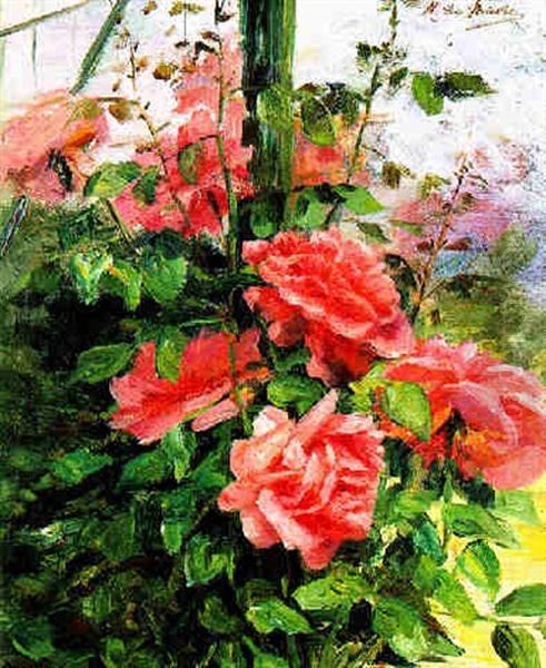 Heckenrosen Oil Painting by Marie De Bievre