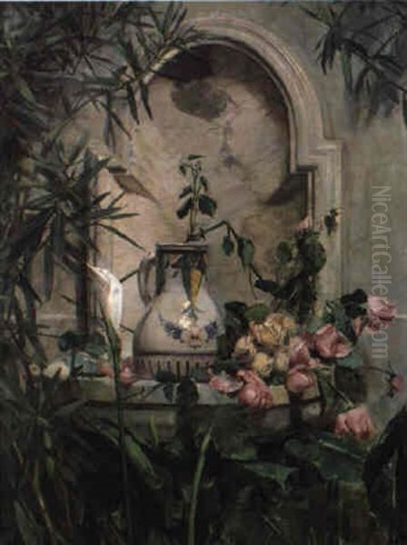 Rosen Am Brunnen Oil Painting by Marie De Bievre