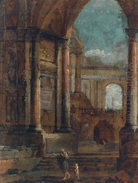 Architekturszenen (pair) Oil Painting by Vittorio Maria Bigari