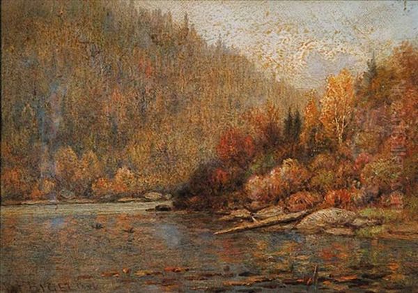 Untitled - Face River (+ Untitled - Village In Fall; 2 Works) Oil Painting by Daniel Folger Bigelow