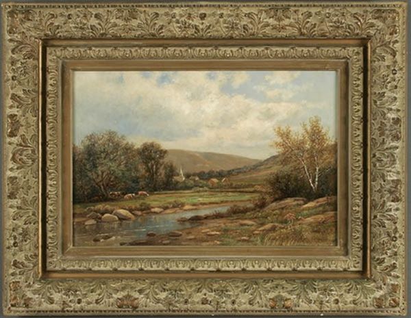 Expansive Landscape With Cows Grazing And Distant Village Oil Painting by Daniel Folger Bigelow