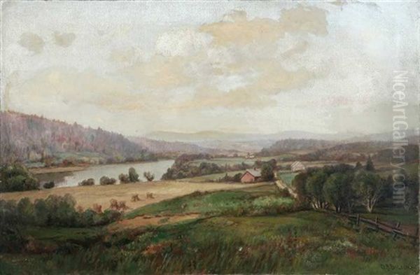 Farm In River Landscape Oil Painting by Daniel Folger Bigelow