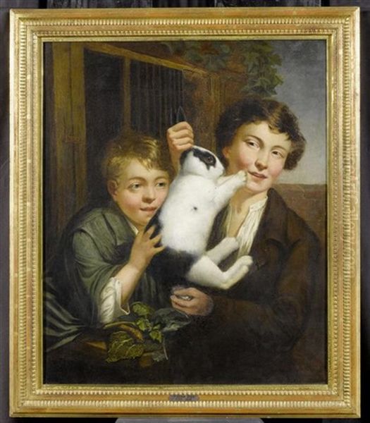 Zwei Knaben Beim Spielen Mit Einem Kaninchen Oil Painting by William Redmore Bigg