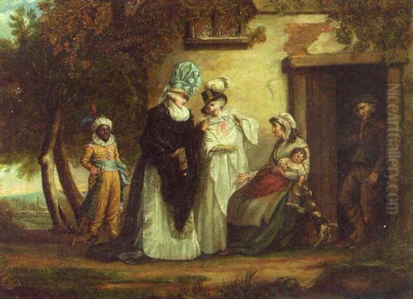 Ladies Visiting A Peasant Family Oil Painting by William Redmore Bigg