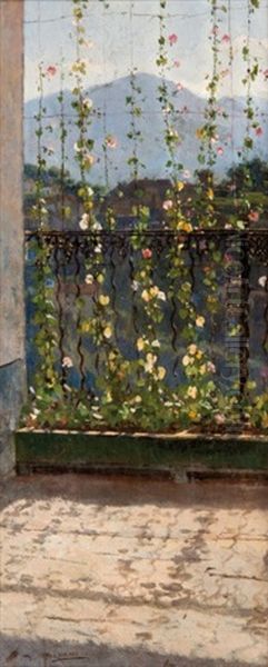 Le Balcon Fleuri Oil Painting by Vespasiano Bignami