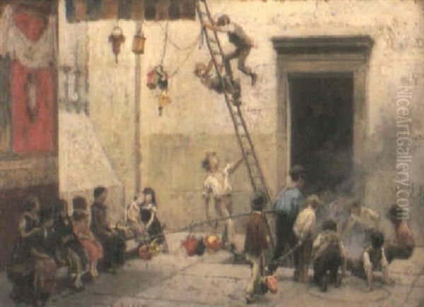 Final De La Fiesta- Sul Sagrato Oil Painting by Vespasiano Bignami