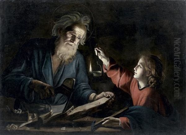 Saint Joseph Et L'enfant Jesus Oil Painting by Trophime (Theophisme) Bigot the Elder