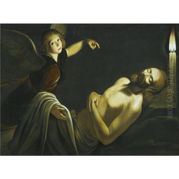 An Angel Watches Over The Dead Christ Oil Painting by Trophime (Theophisme) Bigot the Elder