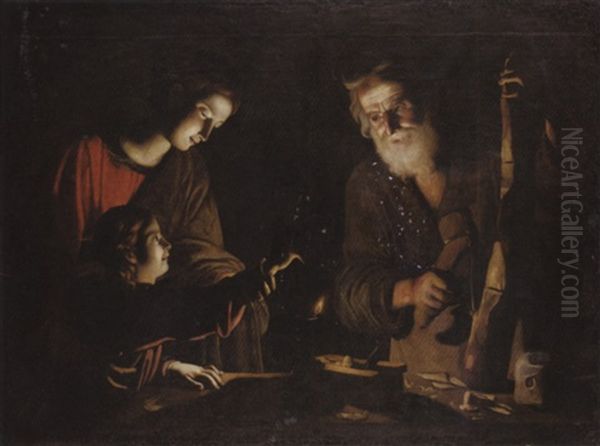 The Virgin And Child With Saint Joseph At The Work Bench Oil Painting by Trophime (Theophisme) Bigot the Elder