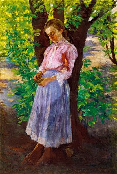 Little Girl Under The Tree Oil Painting by Sandor Alexander Bihari