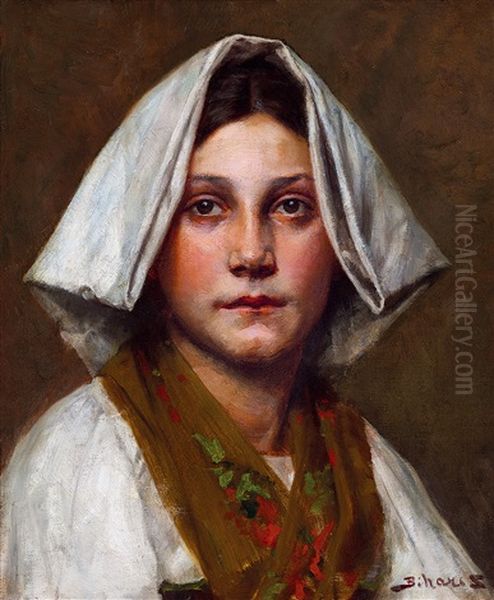 Italian Girl With Head Scarf Oil Painting by Sandor Alexander Bihari