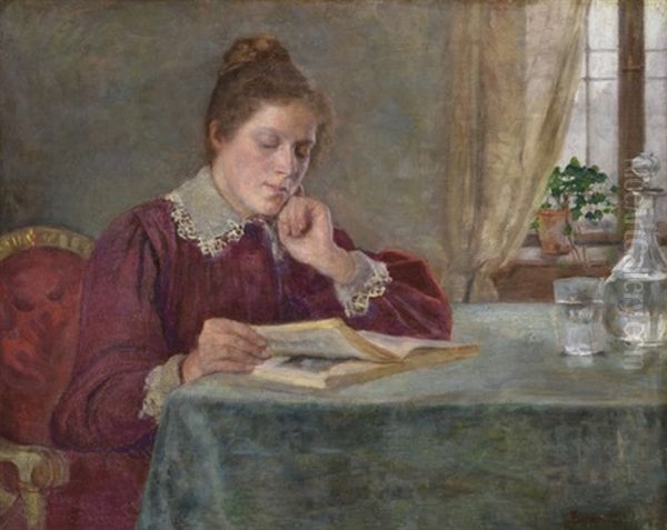 Reading Girl Oil Painting by Sandor Alexander Bihari