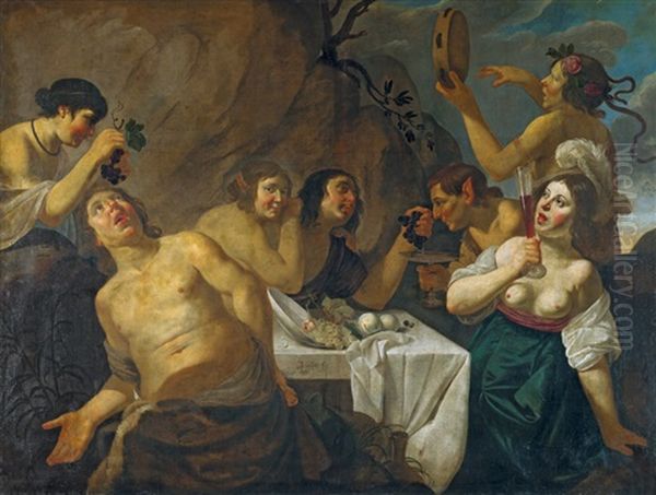 Bacchanal Mit Feiernder Und Musizierender Gesellschaft Oil Painting by Jan Van Bijlert