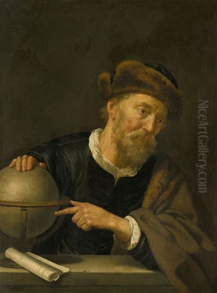 Demokrit Mit Der Weltkugel Oil Painting by Jan Van Bijlert