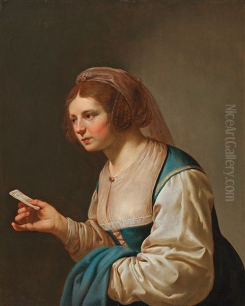 A Young Woman With A Love Letter Oil Painting by Jan Van Bijlert