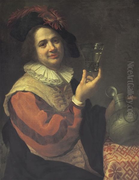 Giovane Ragazzo Con Brocca E Bicchiere In Mano. Oil Painting by Jan Van Bijlert