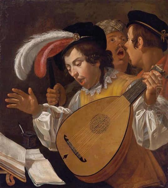 Musical Company (collab W/workshop) Oil Painting by Jan Van Bijlert