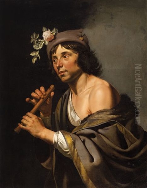 A Shepherd Playing A Flute Oil Painting by Jan Van Bijlert