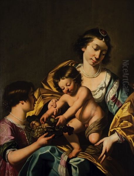 Madona S Ditetem A Divkou Oil Painting by Jan Van Bijlert