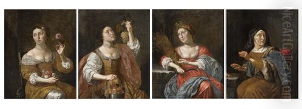 Four Seasons (a Group Of Four Works) Oil Painting by Jan Van Bijlert