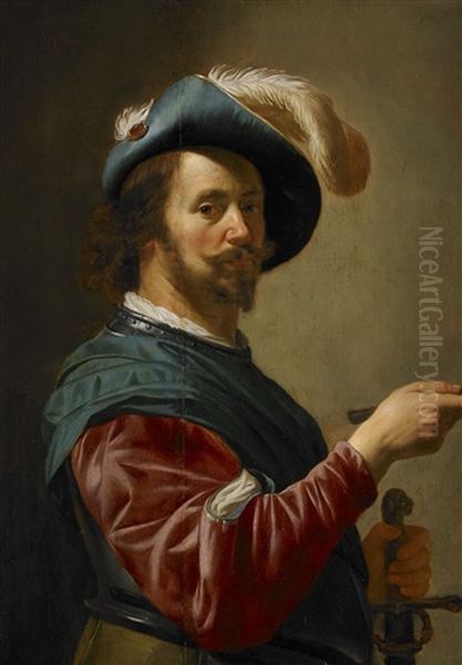 Portratt Forestallande Soldat Ikladd Harnesk by Jan Van Bijlert