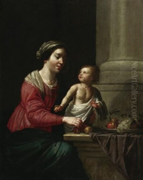 Madonna Mit Dem Christuskind Vor Einer Obstschale Oil Painting by Jan Van Bijlert