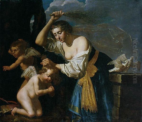 Venus Chastising Amoretti Oil Painting by Jan Van Bijlert