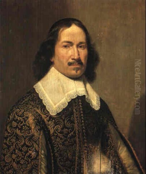 Portrait Of A Gentleman Wearing A Gold Embroidered Jacket Oil Painting by Jan Van Bijlert