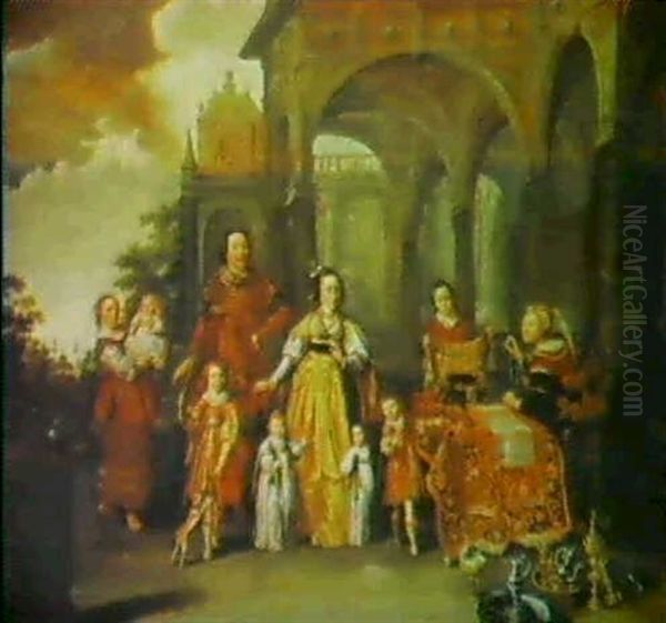 A Dutch Patrician Family By A Loggia Oil Painting by Jan Van Bijlert