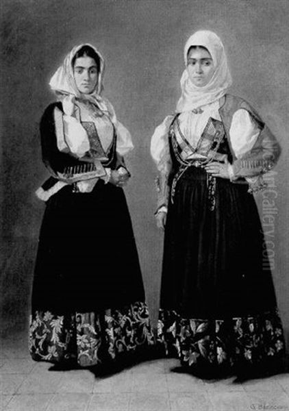 Two Women In Balkan Dress Oil Painting by Guglielmo Bilancioni