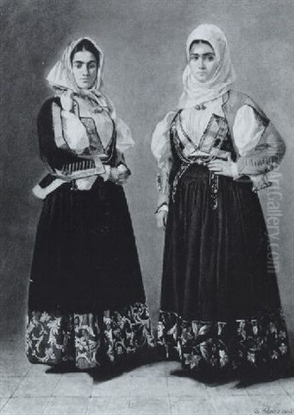 Two Women In Balkan Dress Oil Painting by Guglielmo Bilancioni