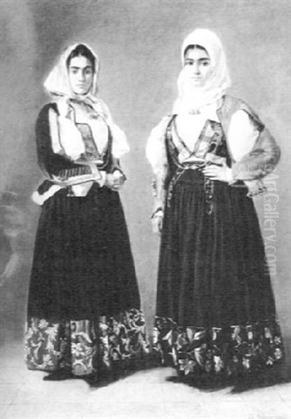 Two Women In Balkan Dress Oil Painting by Guglielmo Bilancioni