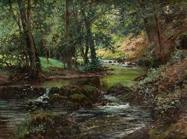 Paisaje Boscoso Con Rio Oil Painting by Gonzalo Bilbao Martinez