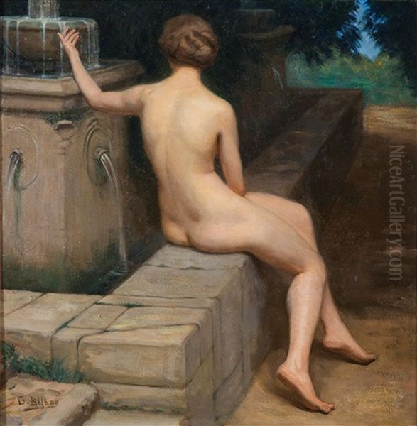 Mujer Desnuda Frente A Una Fuente Oil Painting by Gonzalo Bilbao Martinez