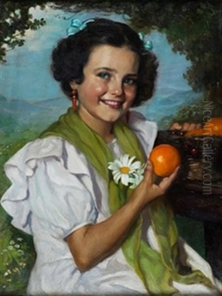 Nina Con Naranjas Oil Painting by Gonzalo Bilbao Martinez