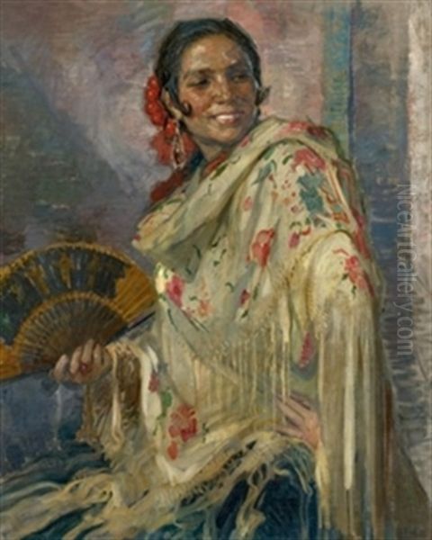 Gitana Con Maton Y Abanico Oil Painting by Gonzalo Bilbao Martinez