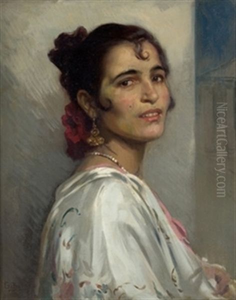 Gitana Con Manton Blanco Oil Painting by Gonzalo Bilbao Martinez