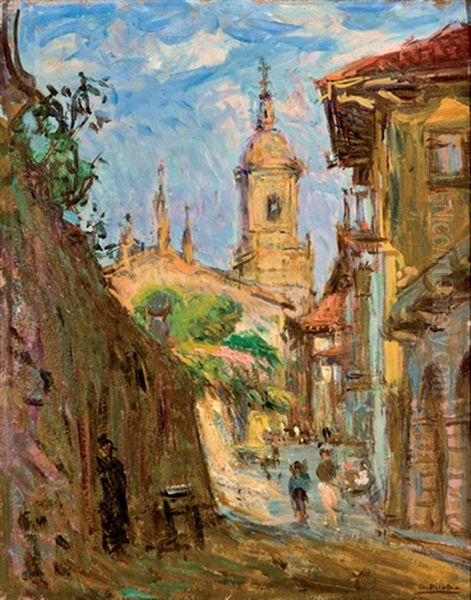 Calle De Pueblo Con Iglesia Oil Painting by Gonzalo Bilbao Martinez