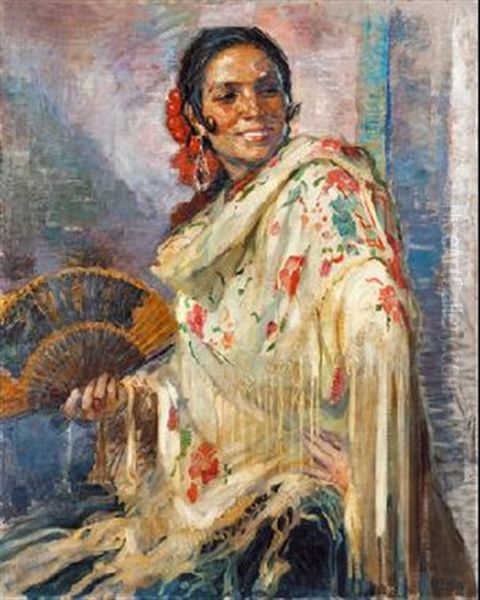 Gitana Con Abanico Oil Painting by Gonzalo Bilbao Martinez