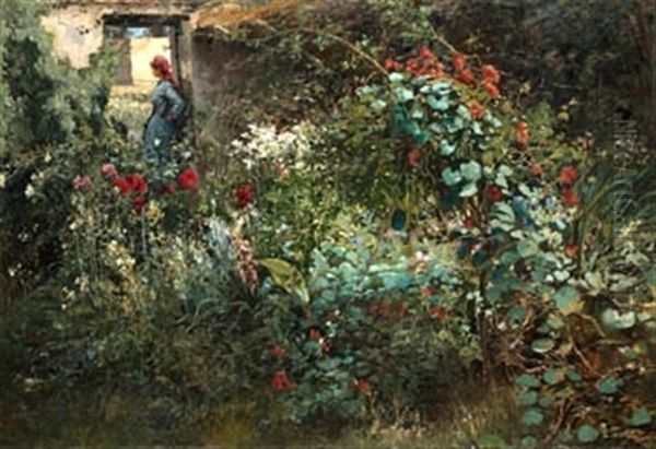 Mujer En Jardin De Flores Oil Painting by Gonzalo Bilbao Martinez