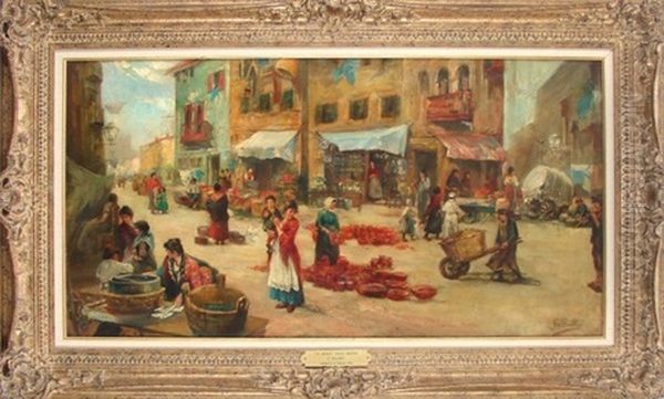 Market Place In Madrid Oil Painting by Gonzalo Bilbao Martinez