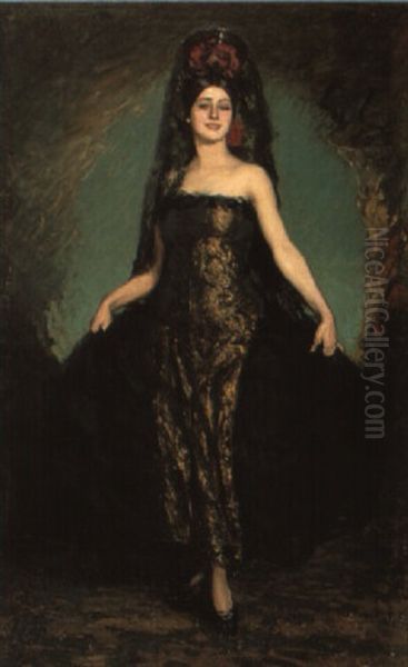 Retrato De Dama Con Mantilla Oil Painting by Gonzalo Bilbao Martinez