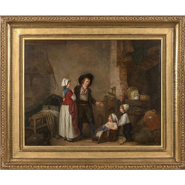 La Famille Heureuse (+ Le Retour Du Chasseur; Pair) Oil Painting by Marc Antoine Bilcoq