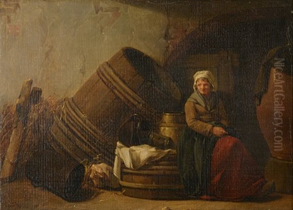 Village Woman In A Cellar Oil Painting by Marc Antoine Bilcoq