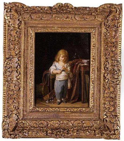 Portrait Of A Young Boy In An Interior Oil Painting by Marc Antoine Bilcoq